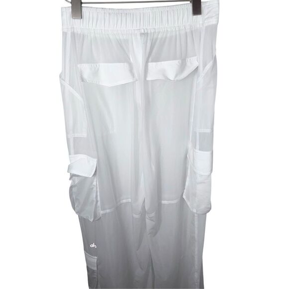 ALO Yoga Womens White Sheer Effusion Cargo Wide Leg Trouser - Picture 12 of 14